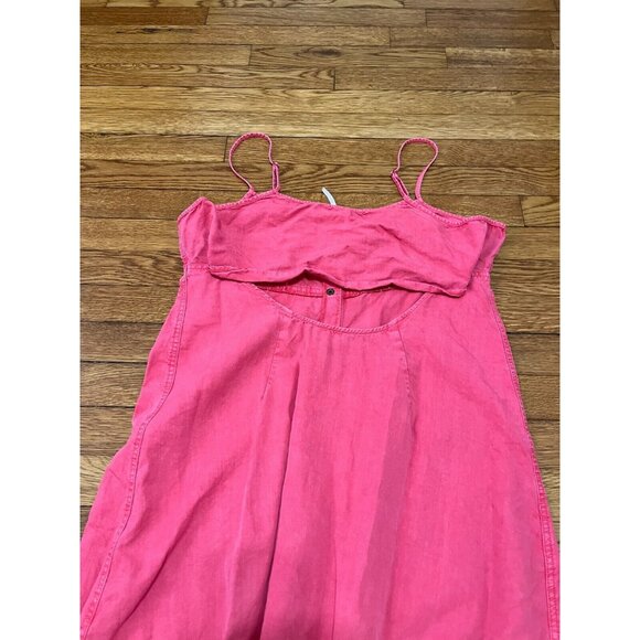 Free People Women's Maxi Dress Pink Button Front Spaghetti Strap Ruffle Large - Picture 5 of 5